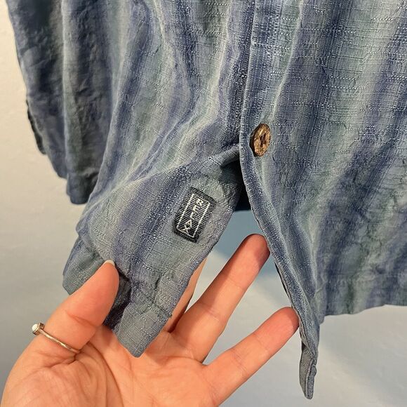 Tommy Bahama 100% Silk Shirt Size Medium Blue Teal Striped Pattern Button Up - Picture 5 of 11